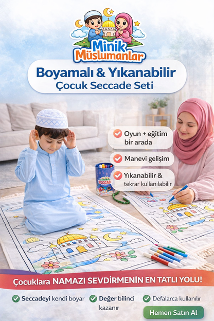 Boyamalı Yıkanabilir Seccade Seti